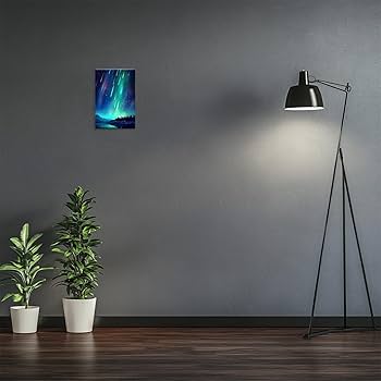 現代アート「イナリ湖の逆さオーロラ」（未来絵画） A4 フィンランド・イナリの幻想的なオーロラ｜水彩画アート